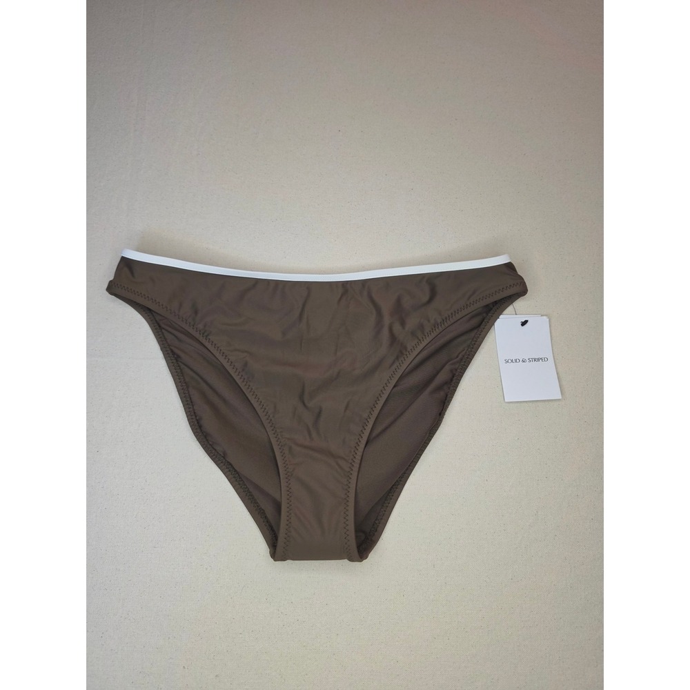 Solid & Striped Contrast Binding Bikini Bottom Brown Medium NWT